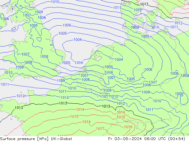 Atmosférický tlak UK-Global Pá 03.05.2024 06 UTC