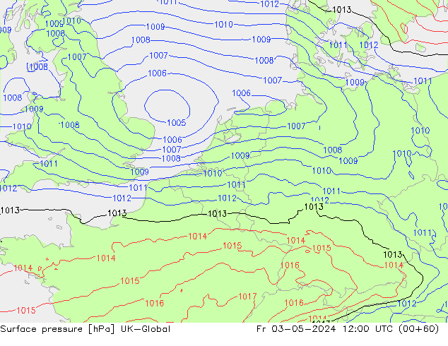 Atmosférický tlak UK-Global Pá 03.05.2024 12 UTC