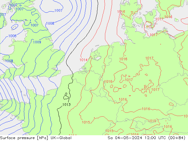 Pressione al suolo UK-Global sab 04.05.2024 12 UTC