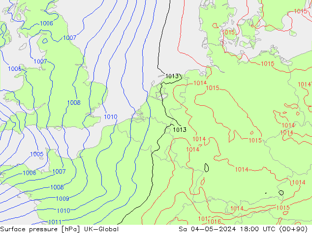 Presión superficial UK-Global sáb 04.05.2024 18 UTC