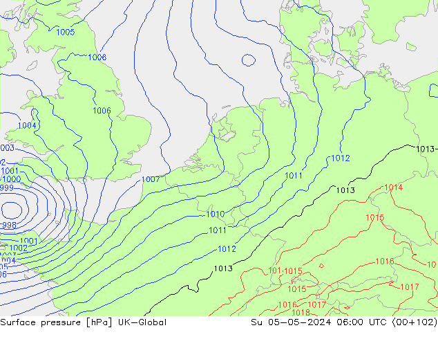 Surface pressure UK-Global Su 05.05.2024 06 UTC