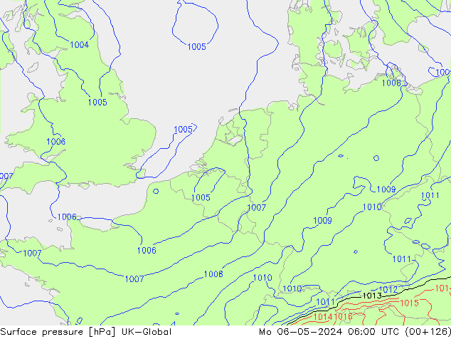 Surface pressure UK-Global Mo 06.05.2024 06 UTC