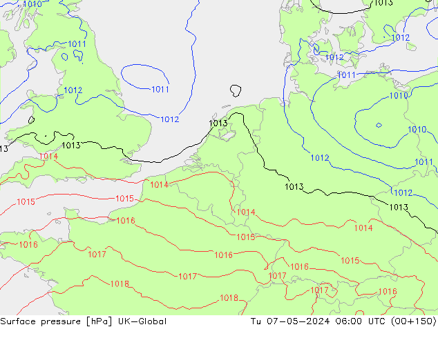 Surface pressure UK-Global Tu 07.05.2024 06 UTC