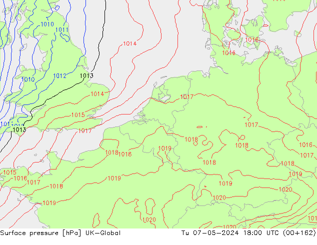 Surface pressure UK-Global Tu 07.05.2024 18 UTC