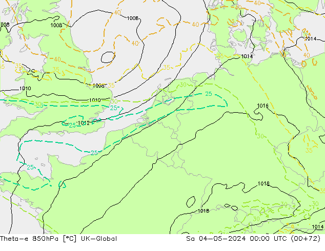 Theta-e 850hPa UK-Global Sa 04.05.2024 00 UTC