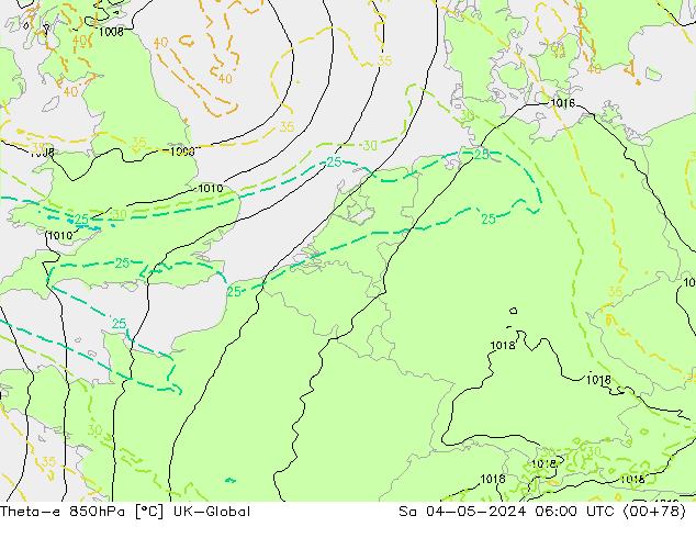 Theta-e 850hPa UK-Global Sa 04.05.2024 06 UTC