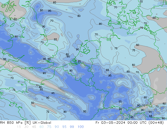 RH 850 hPa UK-Global Fr 03.05.2024 00 UTC