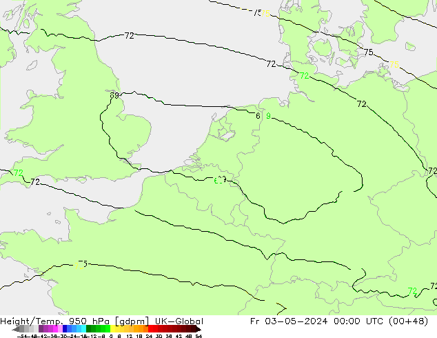 Height/Temp. 950 hPa UK-Global Fr 03.05.2024 00 UTC