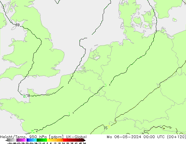 Yükseklik/Sıc. 950 hPa UK-Global Pzt 06.05.2024 00 UTC