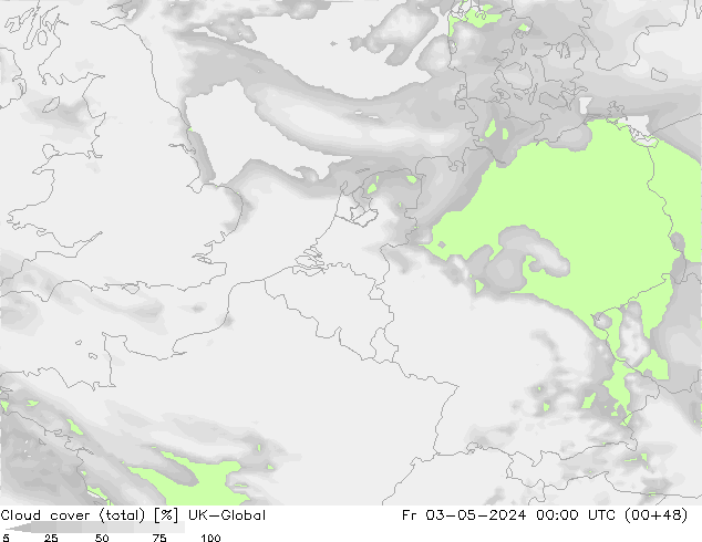 Cloud cover (total) UK-Global Fr 03.05.2024 00 UTC