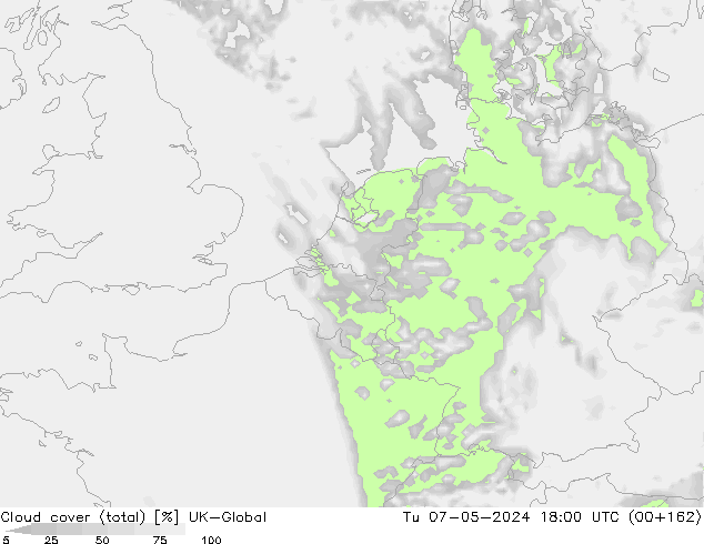 Cloud cover (total) UK-Global Tu 07.05.2024 18 UTC