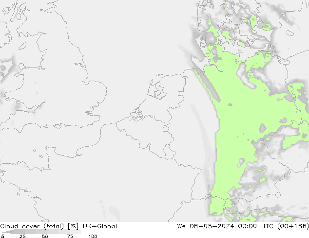 Cloud cover (total) UK-Global We 08.05.2024 00 UTC