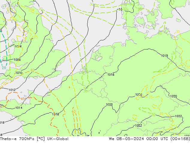 Theta-e 700гПа UK-Global ср 08.05.2024 00 UTC