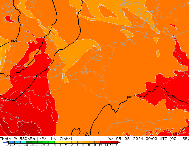 Theta-W 850hPa UK-Global We 08.05.2024 00 UTC