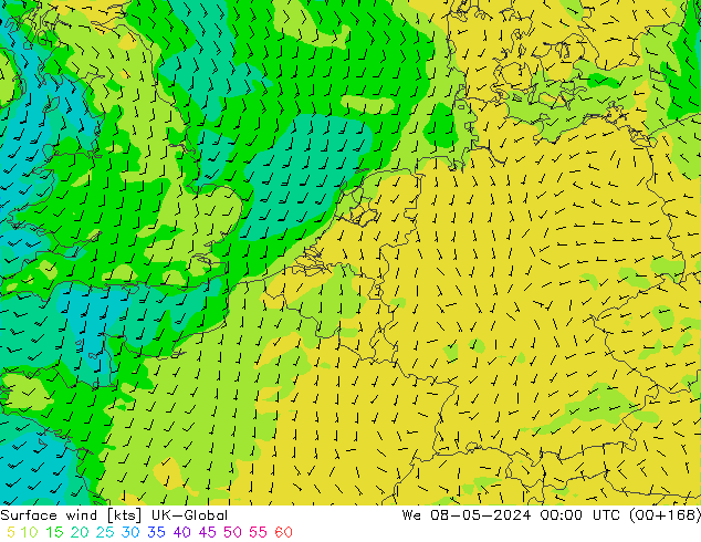 Surface wind UK-Global We 08.05.2024 00 UTC