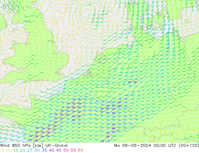 Vento 850 hPa UK-Global lun 06.05.2024 00 UTC