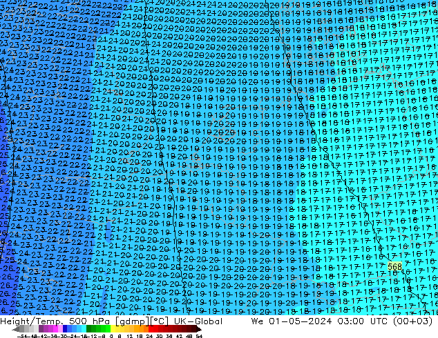 Height/Temp. 500 hPa UK-Global Mi 01.05.2024 03 UTC