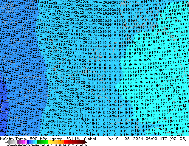 Height/Temp. 500 hPa UK-Global Mi 01.05.2024 06 UTC