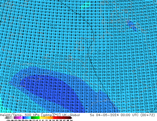 Height/Temp. 500 hPa UK-Global so. 04.05.2024 00 UTC