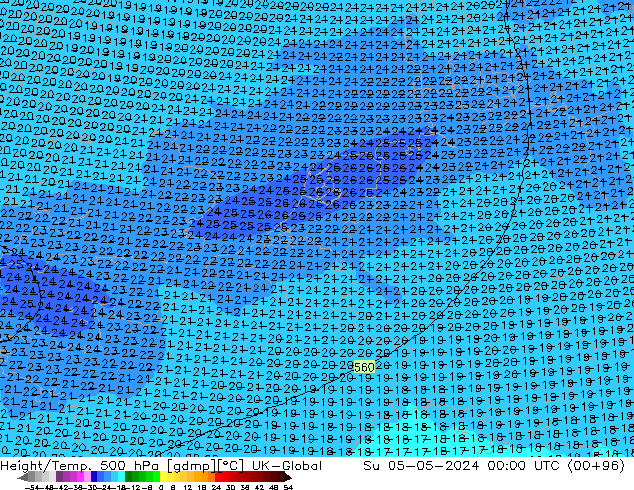 Height/Temp. 500 hPa UK-Global  05.05.2024 00 UTC