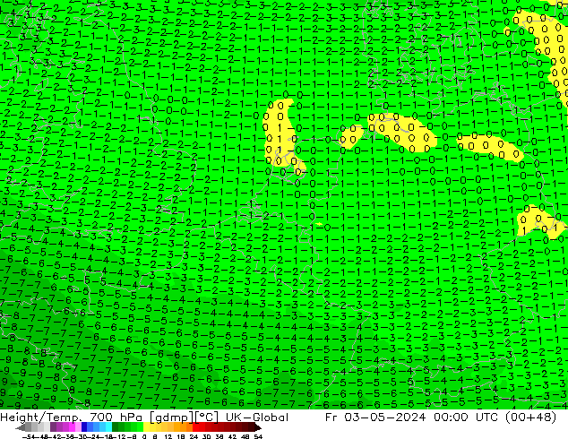 Geop./Temp. 700 hPa UK-Global vie 03.05.2024 00 UTC