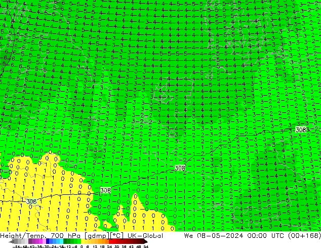 Height/Temp. 700 hPa UK-Global Qua 08.05.2024 00 UTC