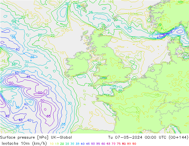 Isotachs (kph) UK-Global Ter 07.05.2024 00 UTC