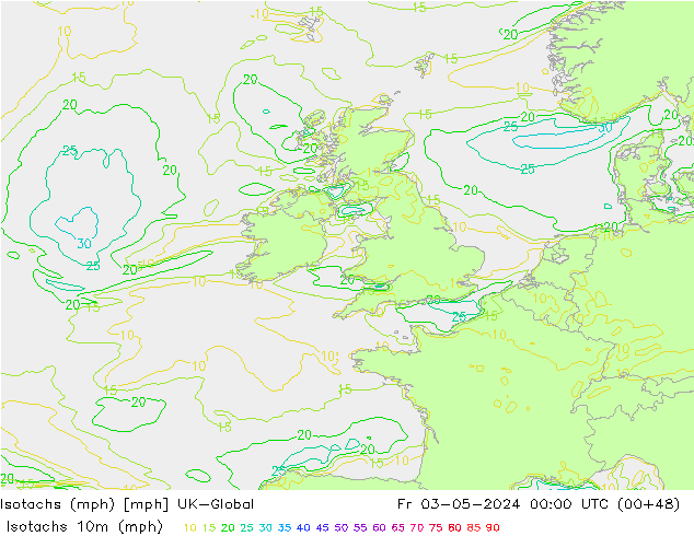 Isotachs (mph) UK-Global ven 03.05.2024 00 UTC