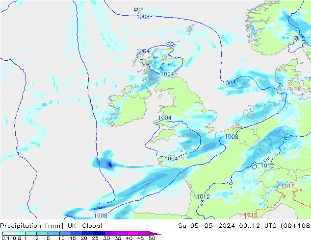 Yağış UK-Global Paz 05.05.2024 12 UTC