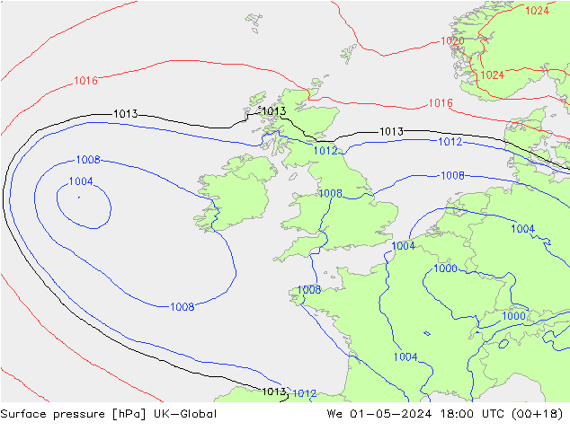 Surface pressure UK-Global We 01.05.2024 18 UTC