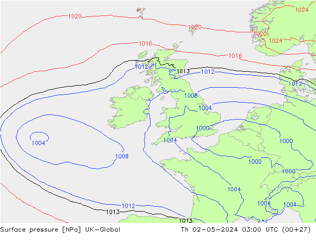 Atmosférický tlak UK-Global Čt 02.05.2024 03 UTC