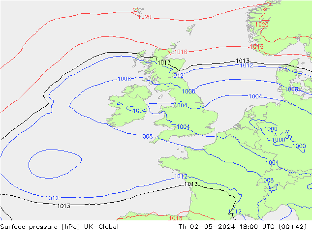 Pressione al suolo UK-Global gio 02.05.2024 18 UTC