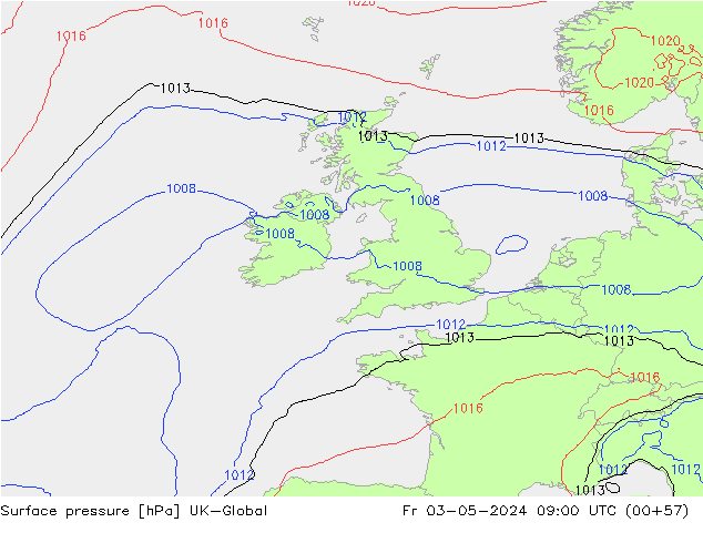 Atmosférický tlak UK-Global Pá 03.05.2024 09 UTC