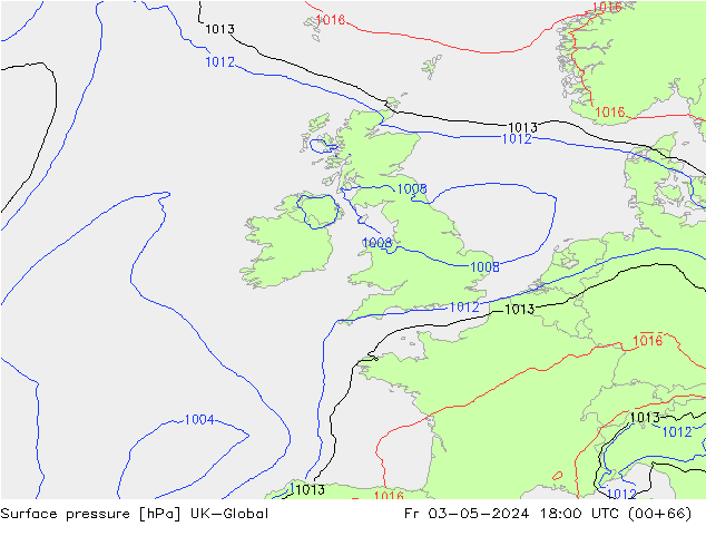 Presión superficial UK-Global vie 03.05.2024 18 UTC