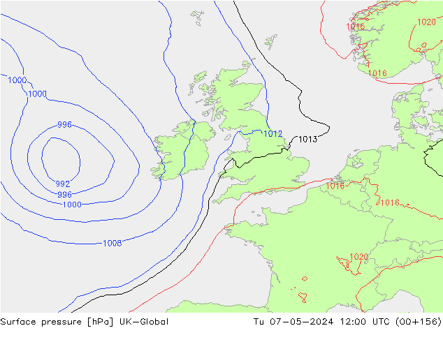 Pressione al suolo UK-Global mar 07.05.2024 12 UTC