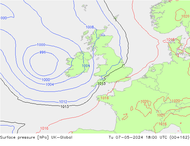 Luchtdruk (Grond) UK-Global di 07.05.2024 18 UTC