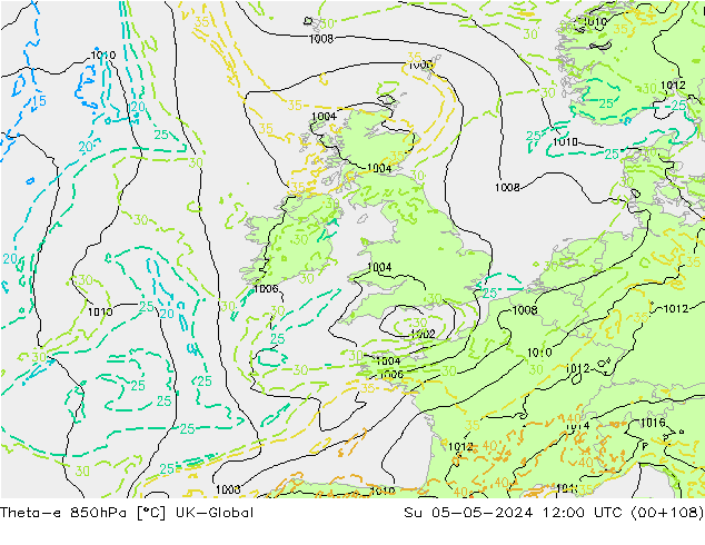 Theta-e 850hPa UK-Global Dom 05.05.2024 12 UTC