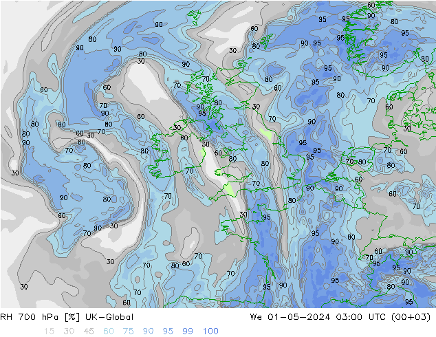 RH 700 hPa UK-Global We 01.05.2024 03 UTC