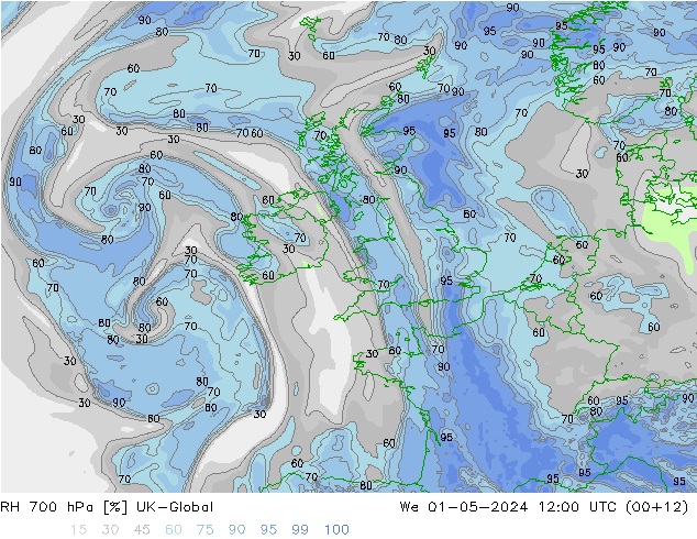 RH 700 hPa UK-Global St 01.05.2024 12 UTC