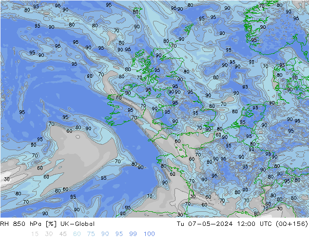 RH 850 hPa UK-Global  07.05.2024 12 UTC