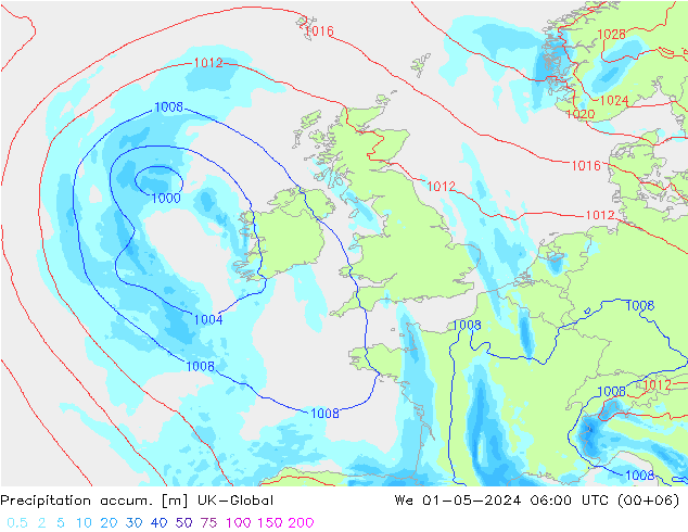 Precipitación acum. UK-Global mié 01.05.2024 06 UTC