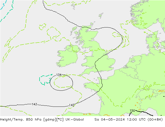 Géop./Temp. 850 hPa UK-Global sam 04.05.2024 12 UTC