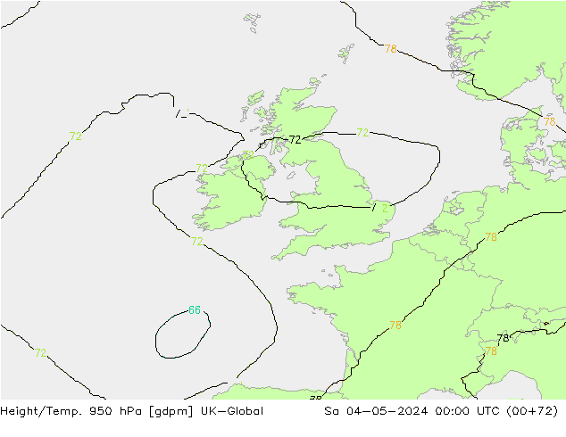 Height/Temp. 950 hPa UK-Global Sa 04.05.2024 00 UTC