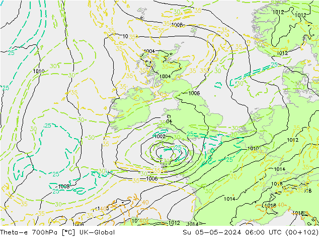 Theta-e 700hPa UK-Global Su 05.05.2024 06 UTC