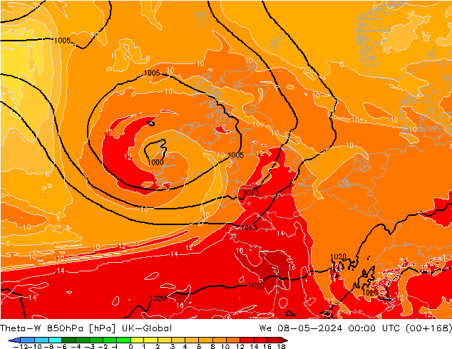 Theta-W 850hPa UK-Global Çar 08.05.2024 00 UTC