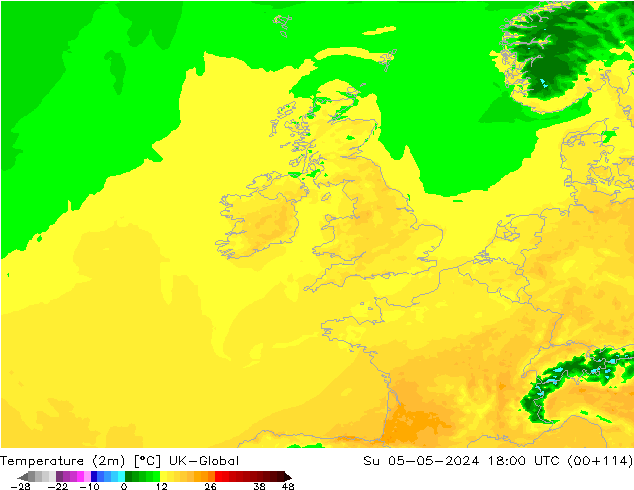 Temperature (2m) UK-Global Su 05.05.2024 18 UTC