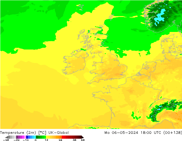 Temperature (2m) UK-Global Mo 06.05.2024 18 UTC