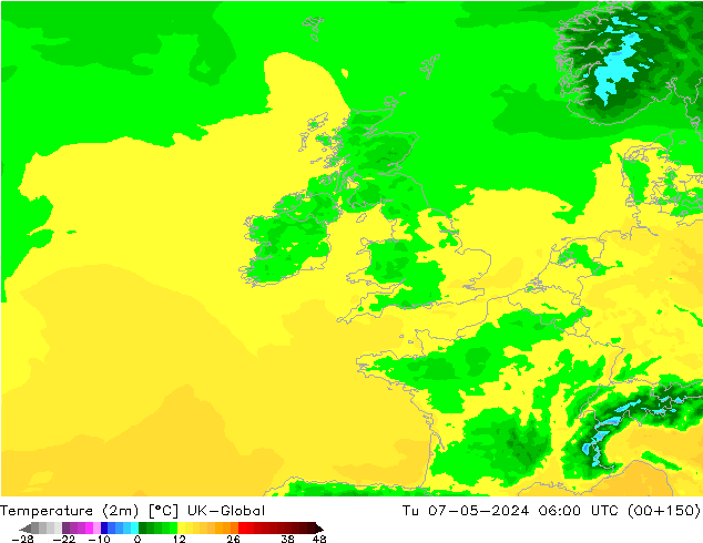 Sıcaklık Haritası (2m) UK-Global Sa 07.05.2024 06 UTC