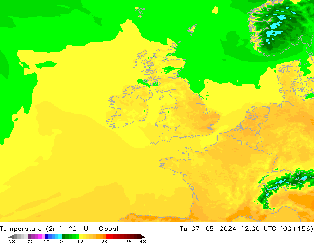 Temperature (2m) UK-Global Tu 07.05.2024 12 UTC