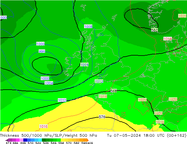 Thck 500-1000гПа UK-Global вт 07.05.2024 18 UTC